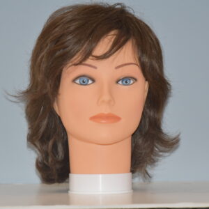 short brown synthetic wig on mannequin head