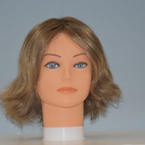 short blonde synthetic wig on mannequin head