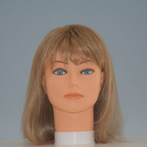 short blonde synthetic wig on mannequin head