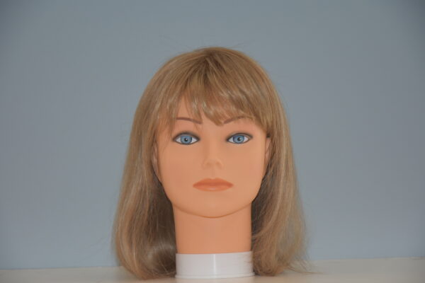 short blonde synthetic wig on mannequin head