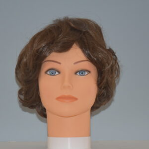 short brown synthetic wig on mannequin head