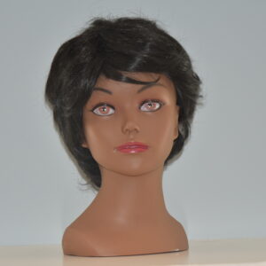 short black synthetic wig on mannequin head