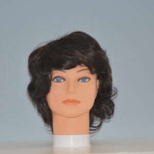 short black synthetic wig on mannequin head