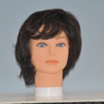 short black synthetic wig on mannequin head