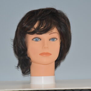 short black synthetic wig on mannequin head