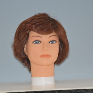 short red synthetic wig on mannequin head