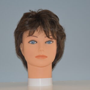short brown synthetic wig on mannequin head