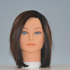 short brown synthetic wig on mannequin head