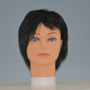 short black synthetic wig on mannequin head