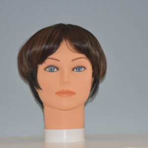 short brown synthetic wig on mannequin head