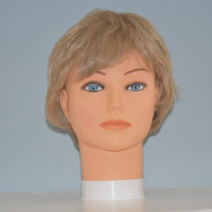 short brown synthetic wig on mannequin head