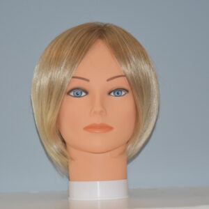short blonde synthetic wig on mannequin head