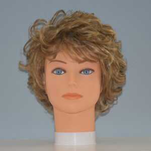 short blonde synthetic wig on mannequin head