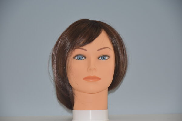 short brown synthetic wig on mannequin head