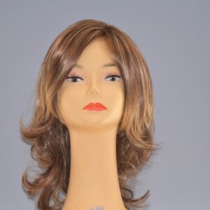 long blonde synthetic wig on mannequin head