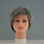 short grey synthetic wig on mannequin head