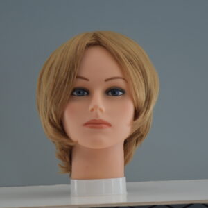 short blonde synthetic wig on mannequin head
