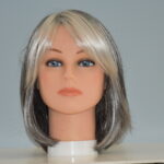 short synthetic gray wig on mannequin head
