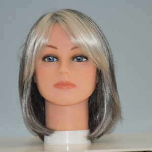 short synthetic gray wig on mannequin head