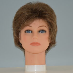 short brown synthetic wig on mannequin head