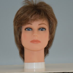 short brown synthetic wig on mannequin head