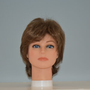 short brown synthetic wig on mannquin head