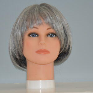 short grey synthetic wig on mannequin head