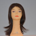 long brown human hair wig on mannequin head