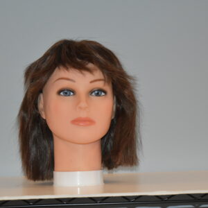 short brown synthetic wig on mannequin head