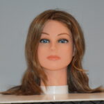 medium length brown synthetic wig on mannequin head