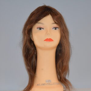 long brown human hair wig on mannequin head