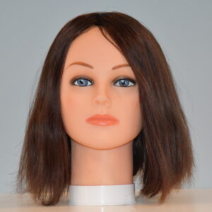 short brown human hair wig on mannequin head
