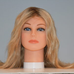 long blonde synthetic wig on mannequin head