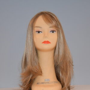 long blonde synthetic wig on mannequin head