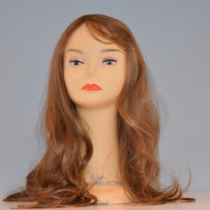 long red synthetic wig on mannequin head