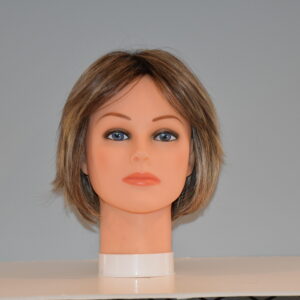 short brown synthetic wig on mannequin head