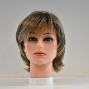 short blonde synthetic wig on mannequin head
