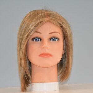 short blonde synthetic wig on mannequin head