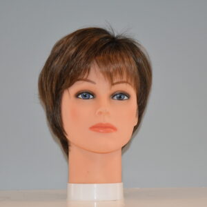 short brown synthetic wig on mannequin head