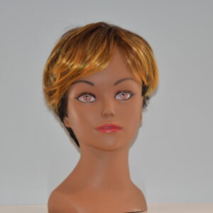 short brown synthetic wig on mannequin head