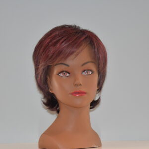 short brown synthetic wig on mannequin head