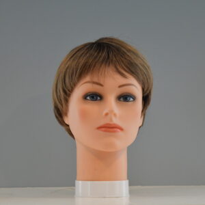 short blonde synthetic wig on mannequin head