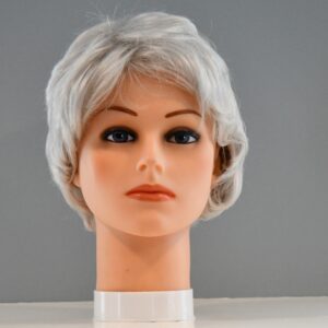 short gray synthetic wig on mannequin head