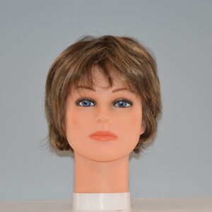 short brown synthetic wig on mannequin head