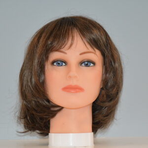 short brown synthetic wig on mannequin head