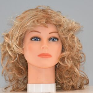 medium length blonde wig in mannequin head