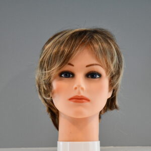 short blonde synthetic wig on mannequin head