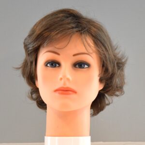 short brown synthetic wig on mannequin head