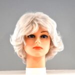 short gray synthetic wig on mannequin head