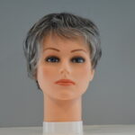 short gray synthetic wig on mannequin head
